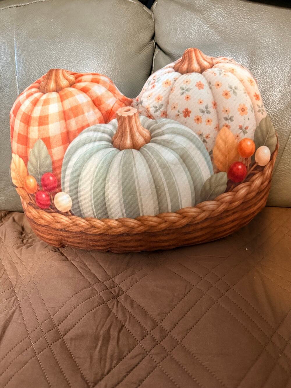New Handmade Pumpkin Harvest Basket Shaped Stuffed Throw Pillow